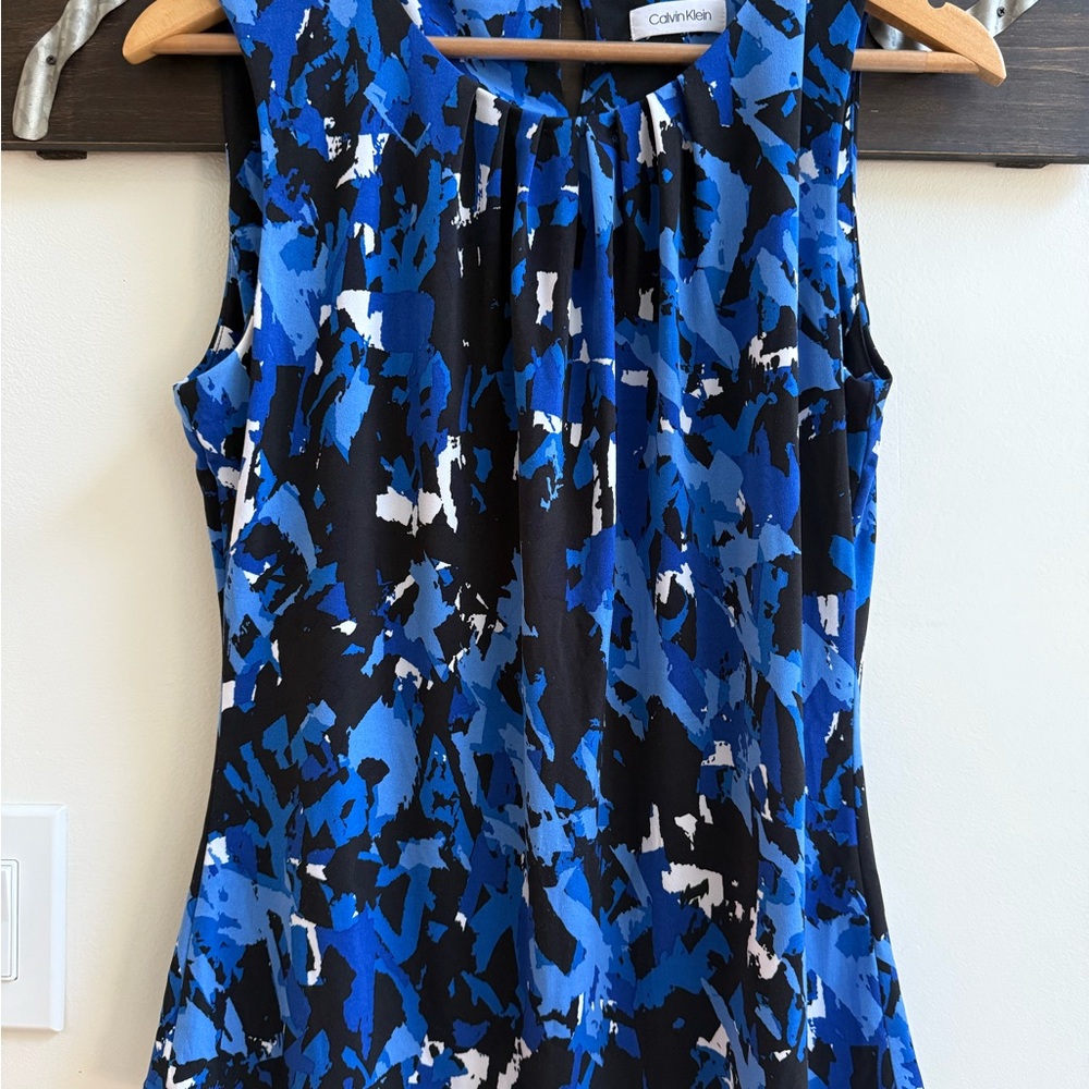 Calvin Klein Abstract Blue and Black Blouse